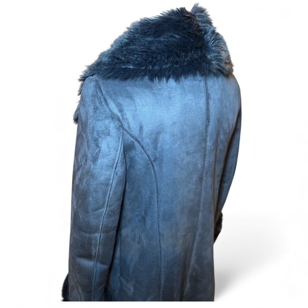 Donna Salyers Fabulous Furs Navy Cascading Faux Fur Coat Jacket XS Luxe Winter - Picture 6 of 16